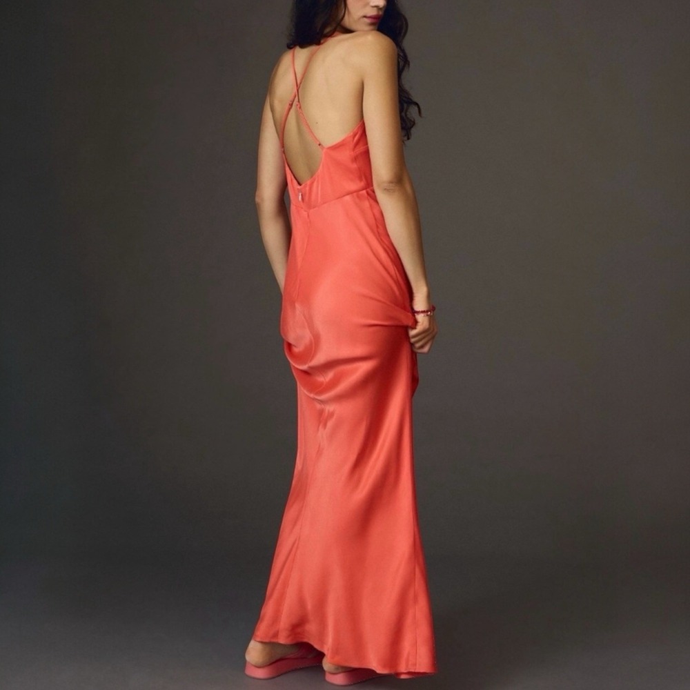 ANTHROPOLOGIE Plunge V-Neck Satin Maxi Slip Dress Sz XL - Picture 2 of 7